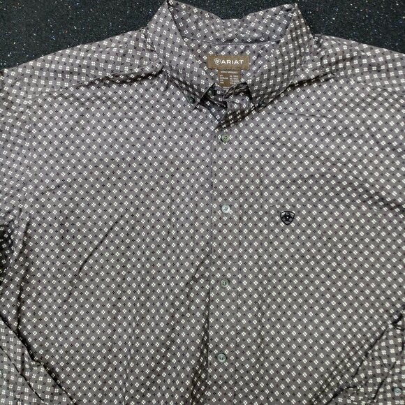 ARIAT Shirt XLT Button Down Men's Brown White Black Patterened Geometric Design - Picture 1 of 5